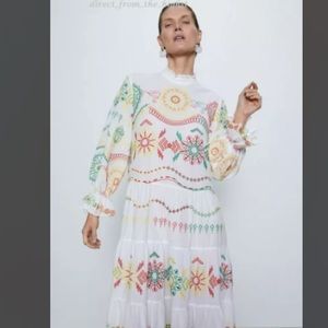 Zara Embroidered Dress NWT White